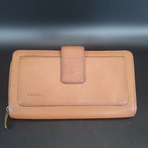 Vintage Fossil Brown Leather Zip Wallet Aged Patina Classic Organizer